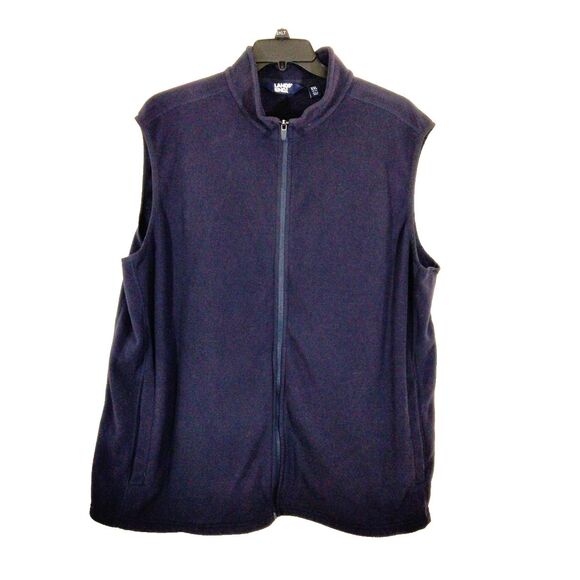 Lands End Mens XXL 50-52 Full Zip Vest Navy Blue Fleece Pockets Jacket EUC - Picture 1 of 6